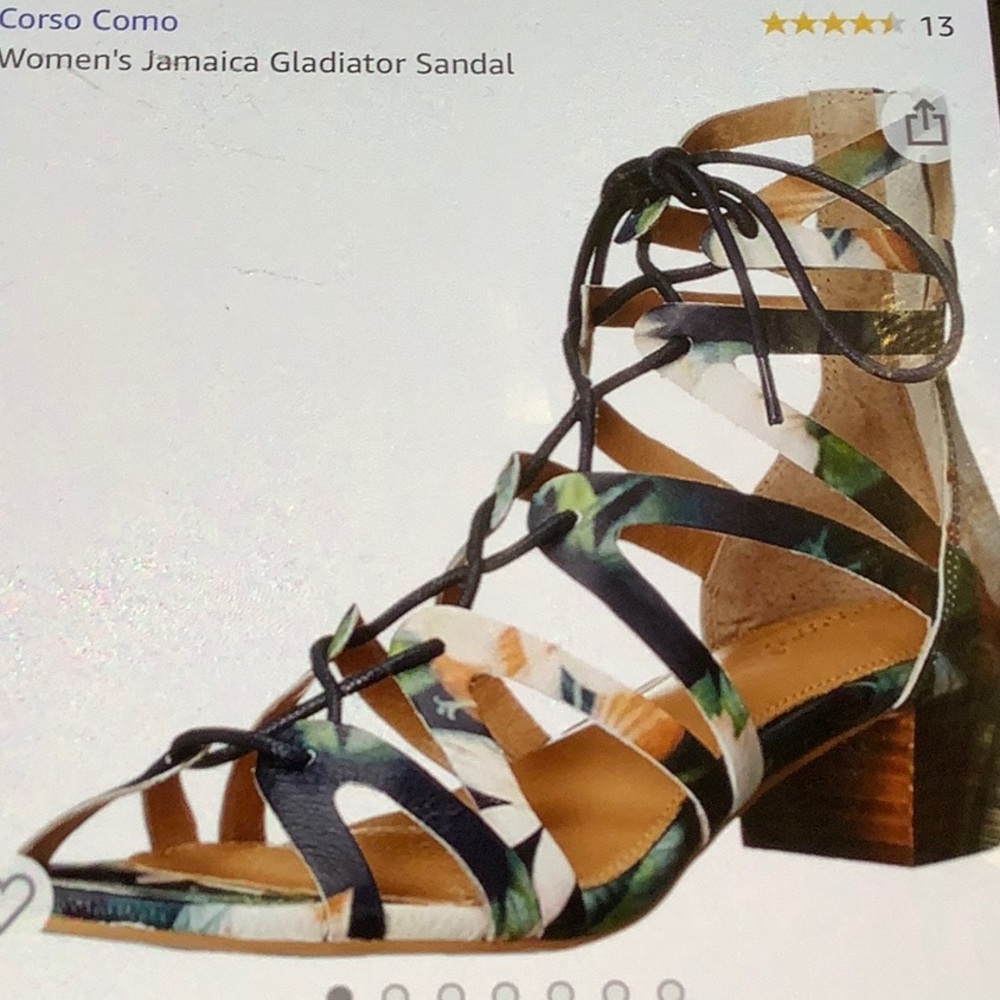 Navy Floral Leather Gladiator Sandals